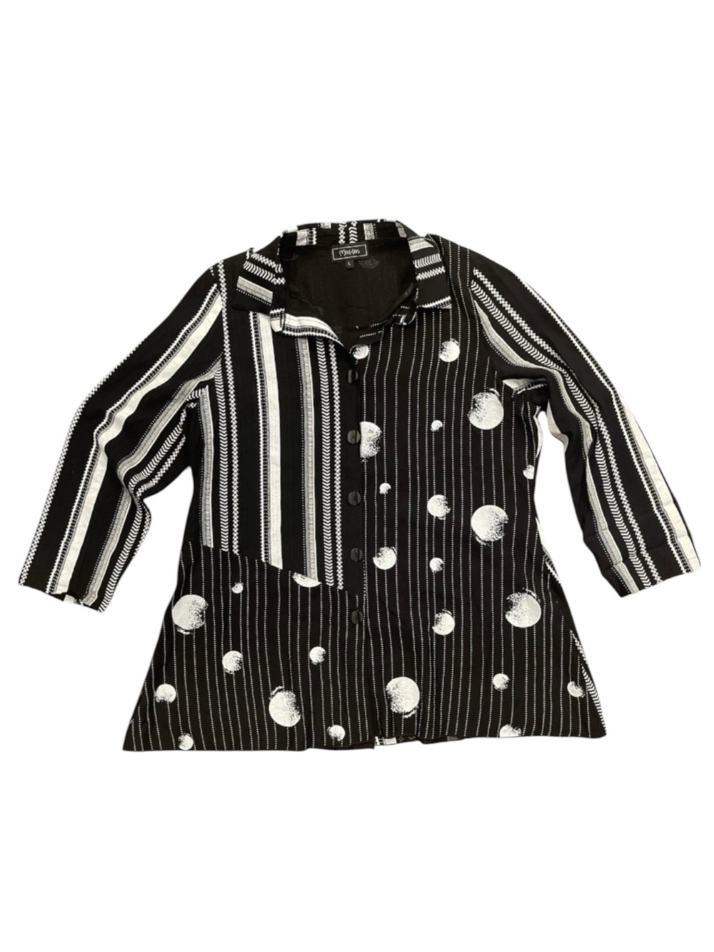 Abstract Black White Tunic Blouse Wearable Art Longline Top L